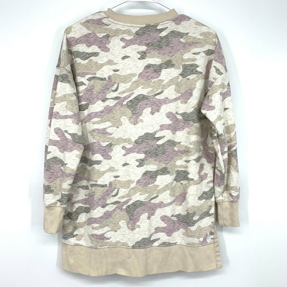 Old Navy Tunic Sweatshirt Camo Beige French Terry Crewneck Top - Picture 5 of 7